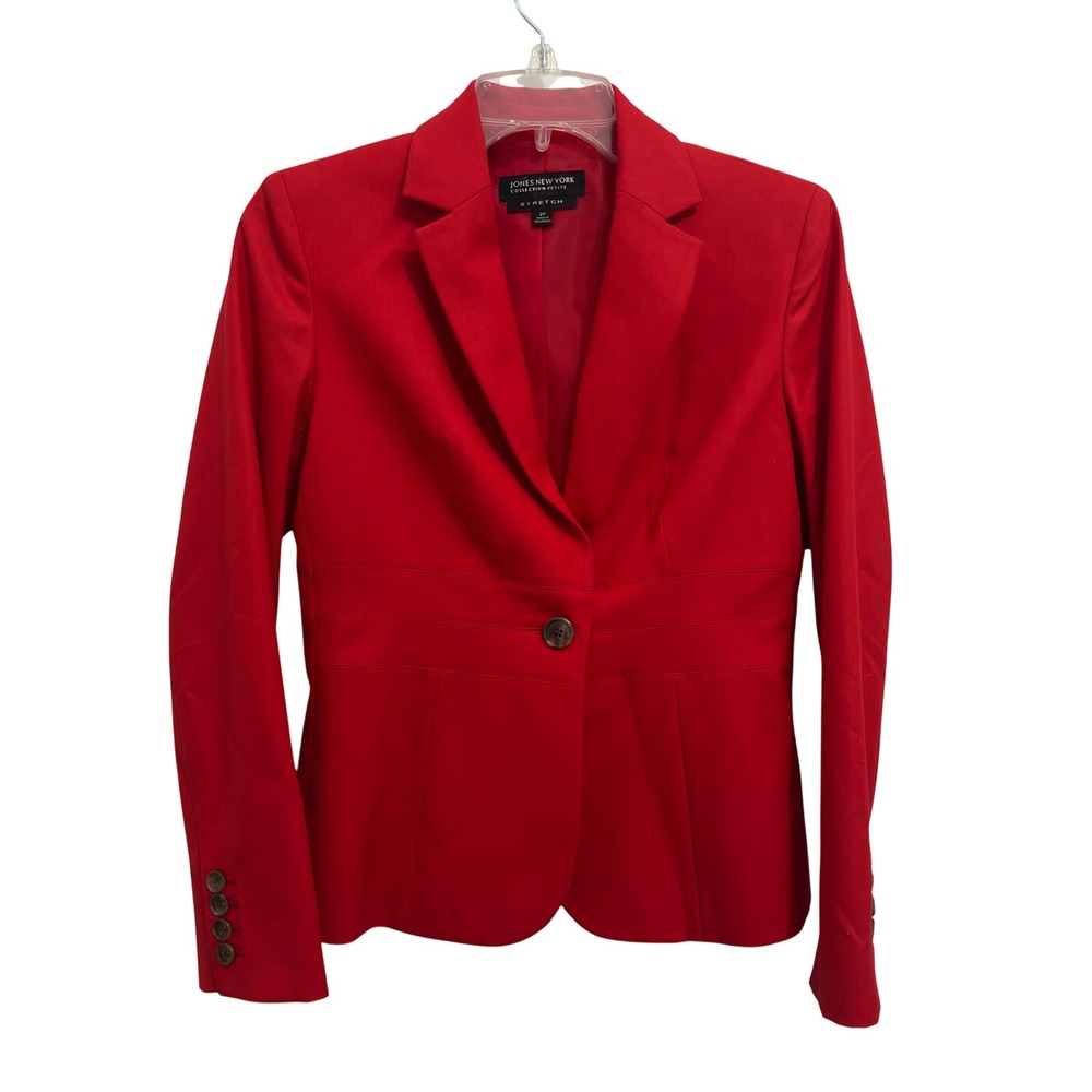 Jones New York Petite Blazer Red Stretch Polyester Viscose Office Siren 2P